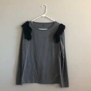 Gray French Connection shirt w/ black ruffles